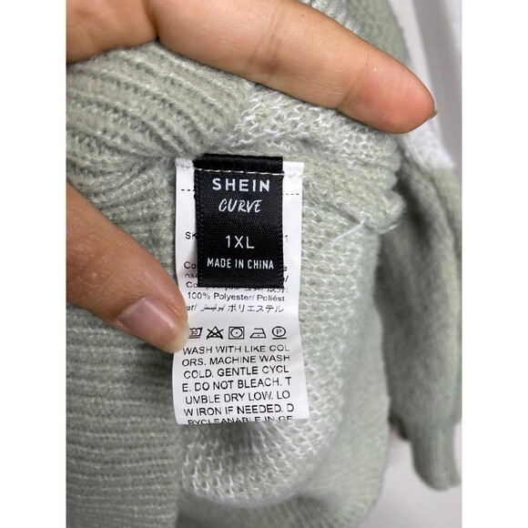 Shein Curve 1XL Sage Green Daisy Flower Sweater Cottage core Cozy Floral Knit - Picture 4 of 4